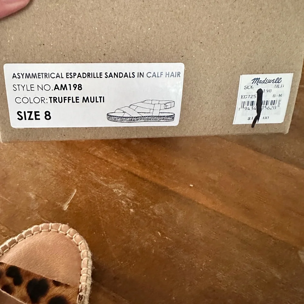 Madewell asymmetrical espadrille sandals in calf‎ hair ladies size 8 NEW AM198